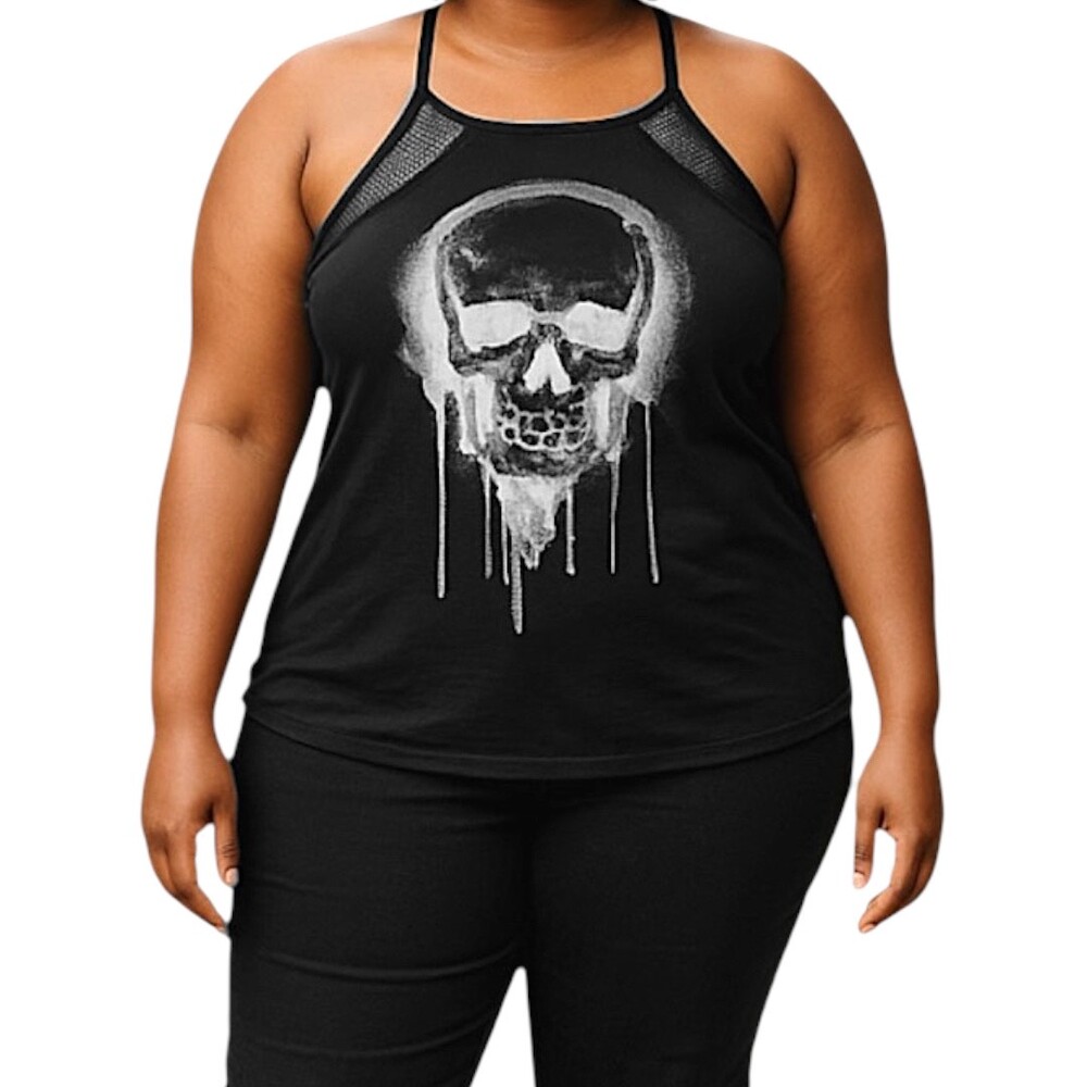 HOT TOPIC Drippy Skull Fishnet Crop Halter Top‎ Plus Size 3X NWT